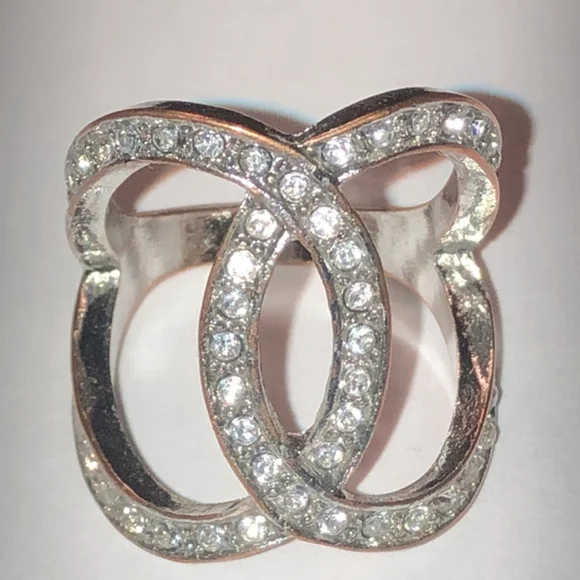 Size 7 Silver Tone CZ Rhinestone Open Boho Statement Ring - Picture 1 of 8